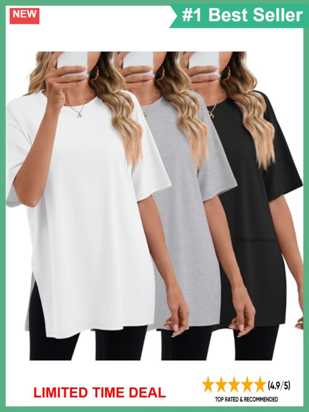 Oversized T Shirts 3 Pack Cotton Blend Crew Neck Workout Tops